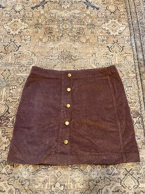 Toad&Co Brown Corduroy Mini Skirt with Gold Buttons
